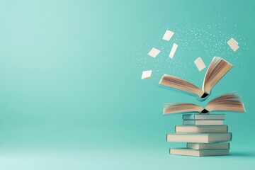 Digital library with floating books imaginative space 3d visualization creative environment dreamy concept
