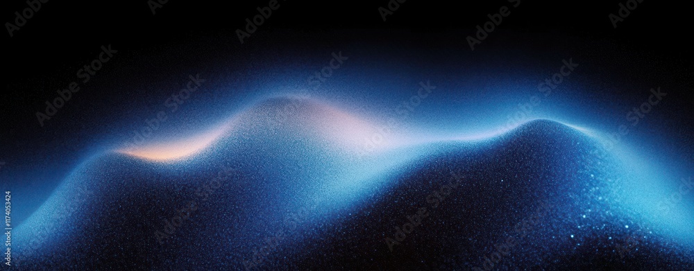 Poster blue abstract background with glowing shapes and grainy texture for dynamic poster and banner design