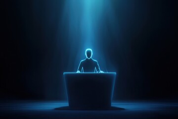 Ai moderator facilitation virtual space digital art sci-fi environment abstract viewpoint glowing entity concept