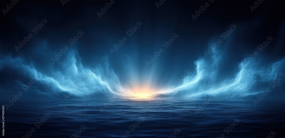 Aufkleber blue light beam abstract minimalist design glowing gradient texture on dark background