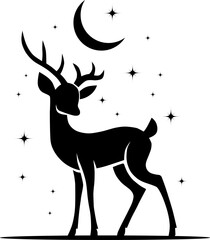 Minimalist Deer Silhouette with Moon and Stars