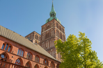 Europe, Germany, Pomerania, Mecklenburg-Vorpommern, Stralsund. Copper Steeple of Saint Nicholas...