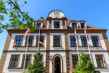 Naklejka premium Europe, Poland, Zlocieniec (Falkenburg in German). Town hall.