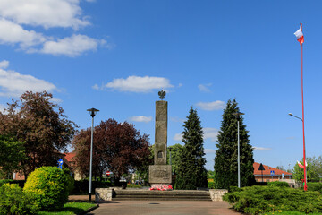 Europe, Poland, Zlocieniec (Falkenburg in German). Monument in a park.