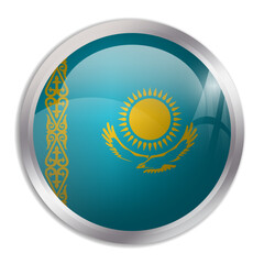 Kazakhstan flag - glossy circle button displays a colorful flag representing a country cultural identity and heritage. The essence of national pride and unity.