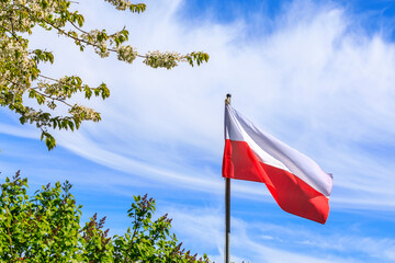 Europe, Poland, Kolberg, Kolobrzeg. Flag of Poland.