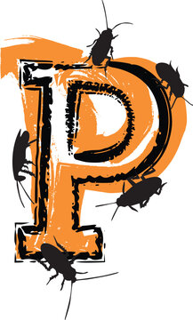 orange letter p with cockroaches clip art preview