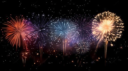 Bright Fireworks Illuminate the Night Sky in Celebration