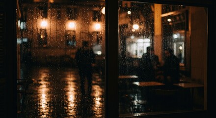 Obraz premium Rainy Night City Scene Viewed Through Window