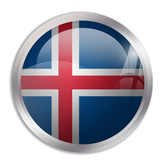Obraz premium Iceland flag - glossy circle button displays a colorful flag representing a country cultural identity and heritage. The essence of national pride and unity.