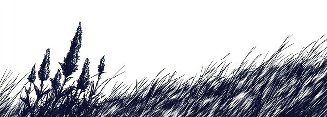 Obraz premium Luxurious botanical theme with vibrant wildflowers and subtle minimalist flowers, perfect for wall art or a wedding. Hand-drawn line herbs and delicate leaves for invitation or save-the-date cards.