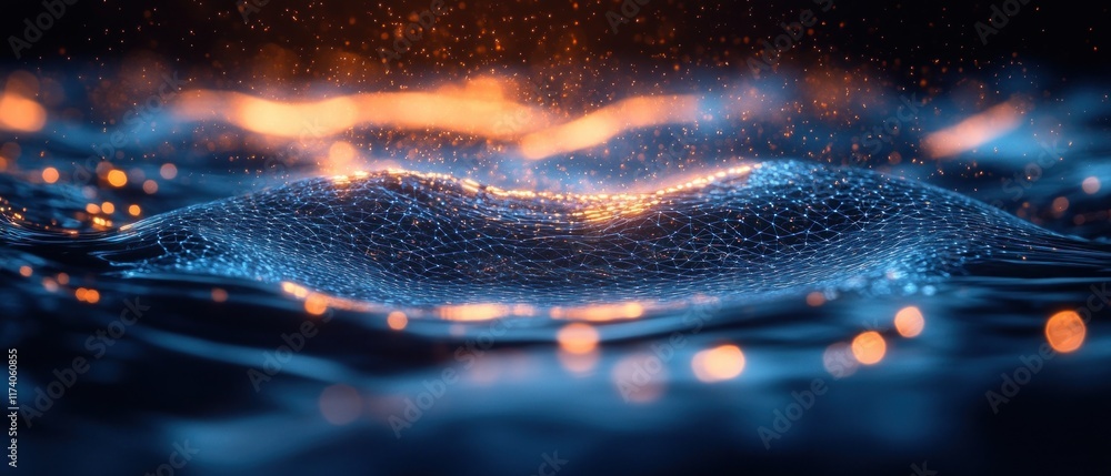 Poster Blue Water Droplet Icon with Binary Code for AI in Water Resource Management and Environmental Monitoring