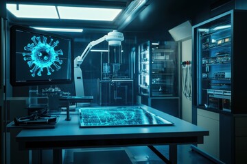 Laboratory setup showcasing advanced technology for virus research and analysis