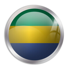 Obraz premium Gabon flag - glossy circle button displays a colorful flag representing a country cultural identity and heritage. The essence of national pride and unity.
