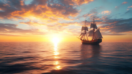 Obraz premium Ocean Horizon Frames Gleaming Sailboat in Seafaring Image