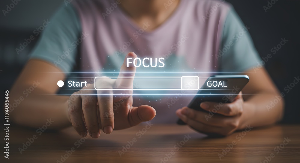 Poster interactive focus slider showing transition from start to goal with glowing effect representing grow