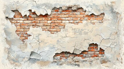 Urban Decay - Textured flat illustration of distressed crumbling plaster with exposed bricks for gritty urban concept design.