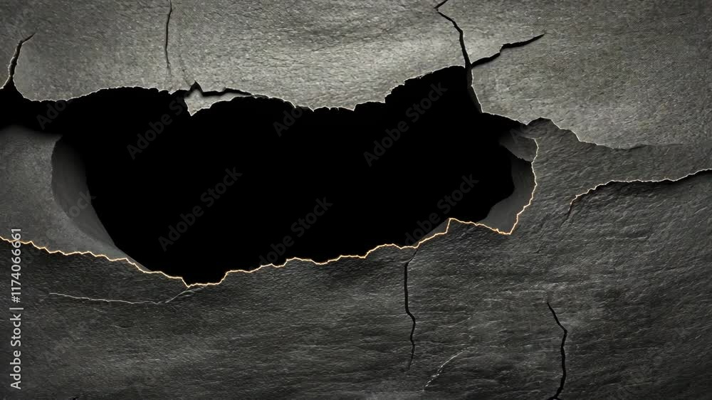 Poster cracked surface reveals a dark void underneath, creating an intriguing visual effect in the texture 