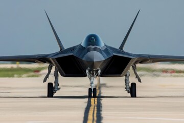 Fighter jet prepares for takeoff on a sunny day at the airfield