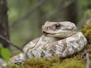 Fototapeta premium Adult horned viper (Vipera latastei) macro in nature