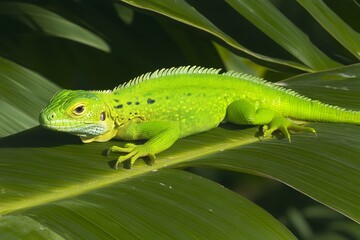 Naklejka premium Green Plumed Basilisk Lizard (Basiliscus plumifrons), known as Boca Tapada