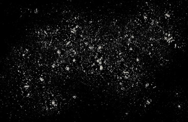 Organic coconut flour isolated on black, top view, clipping