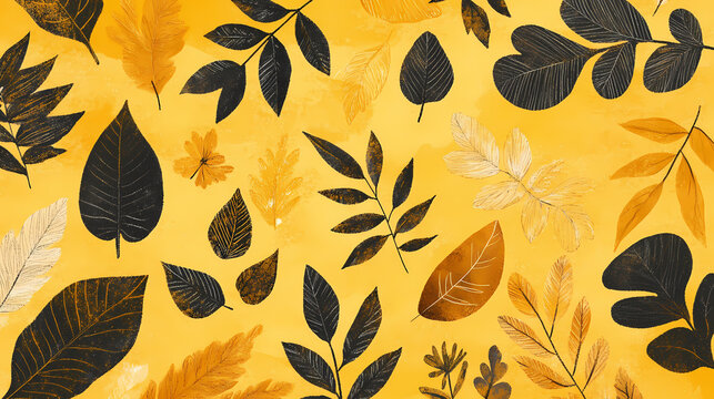 Fond jaune moutarde avec motifs de feuilles brunes pour une touche automnale.. Earthbound. Illustration