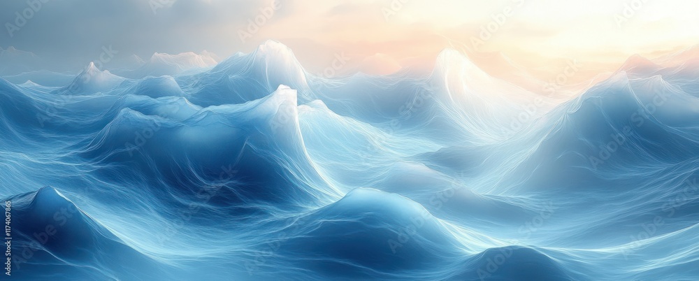 Aufkleber Serene Abstract Composition Soft Blue White Gradients Minimalist Calming Flowing Lines Ambient Light Depth Texture