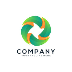A green and orange circle logo with the word logo company