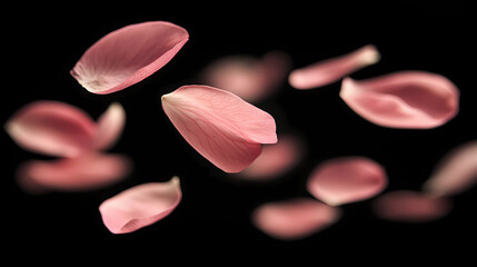 Soft Pink Petals Gently Floating on Black Background
