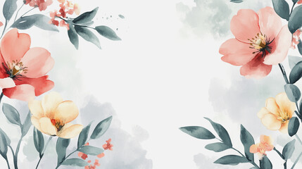 Fototapeta premium Elegant wedding invitation card background vector. Minimal hand painted watercolor botanical flowers texture template background. Design for wedding, vip cover, poster, rsvp moderncard.Valentine's Day