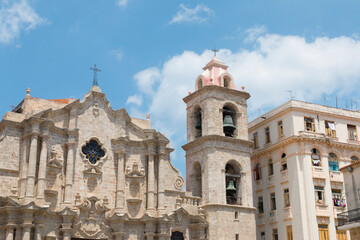 Cuba, Havana. Havana Cathedral. The Cathedral of the Virgin Mary of the Immaculate Conception. Cuban Baroque facade. 2016-04-02