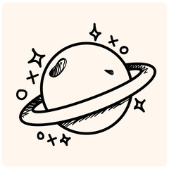 Planet saturn with style doodle drawing