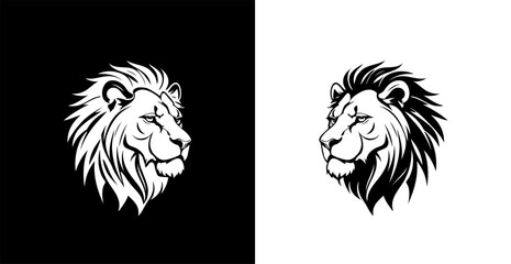 Profile of lions head, majestic, simple black and white logo. 
