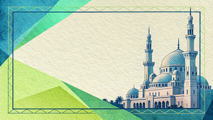 Modern Abstract Border Design with Paper Texture and Verdant Cascade Palette