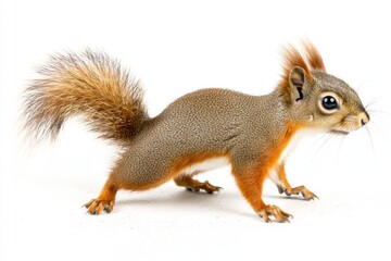 Obraz premium Red Japanese lis squirrel walking sideways, looking straight ahead, isolated on a white background
