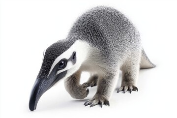 Fototapeta premium Giant anteater set against a white background. This cute animal hails from Brazil. Known scientifically as Myrmecophaga tridactyla, it features a long tail and a prominent nose, capturing a wildlife