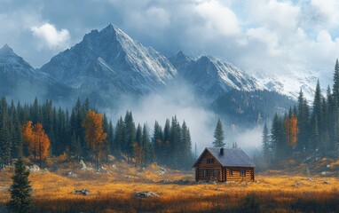 Secluded Mountain Cabin in Autumn