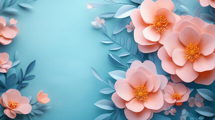 Mother's day illustration featuring large pink flowers with multiple layers of petals and prominent golden centers, surrounded by numerous smaller pale pink blossoms