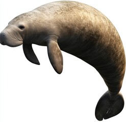 Fototapeta premium Manatee gliding through the water against a white backdrop as a transparent PNG, animal