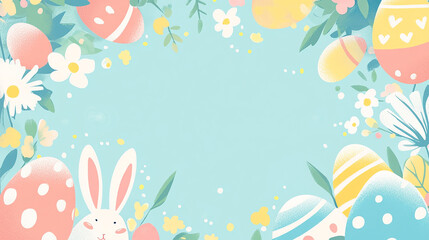 Colorful Easter Background with Eggs and Bunny Ears