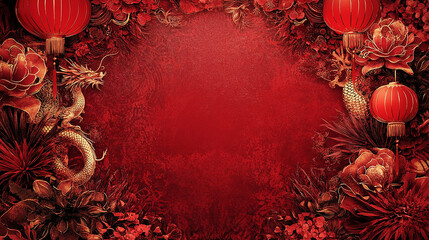 Festive Chinese New Year Background with Lanterns and Dragons