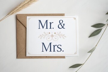 Elegant wedding invitation with rustic envelope and botanical decorations