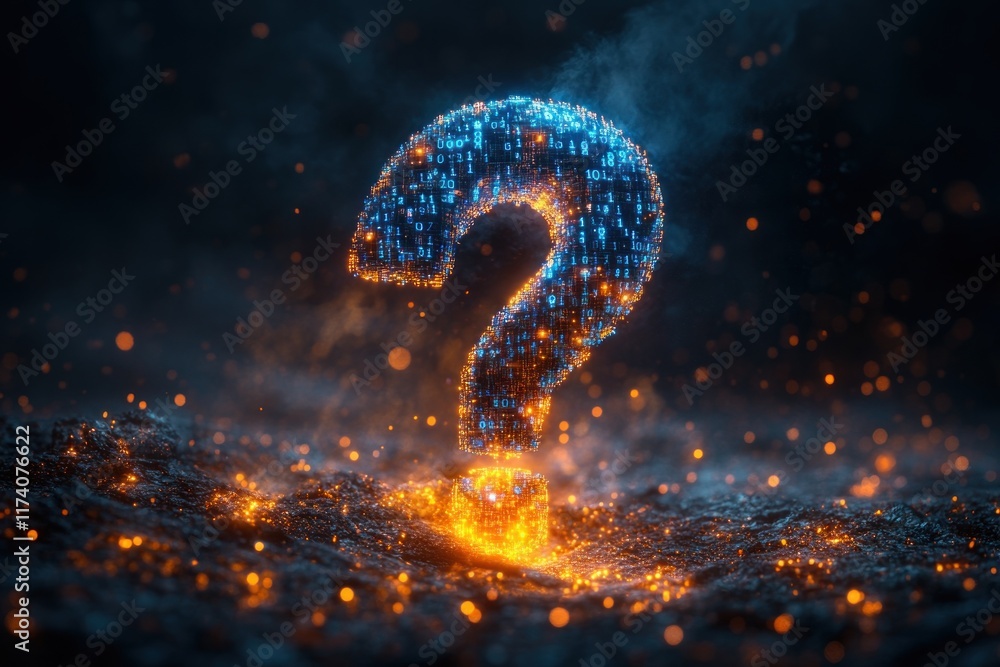 Leinwandbilder Futuristic Digital Question Mark with Glowing Binary Code in AI and Natural Language Processing Systems