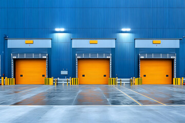 Industrial loading docks and gates at a large warehouse, showcasing logistics and transport infrastructure