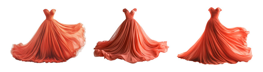Elegant Orange Dress Isolated on Transparent Background Display