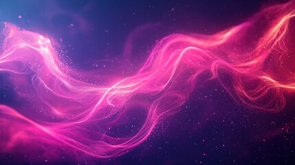 Fototapeta premium Celestial Fusion - Abstract 2D Flat Illustration of Swirling Vapor Trails Merging with Light Beams in Dark Cosmic Setting