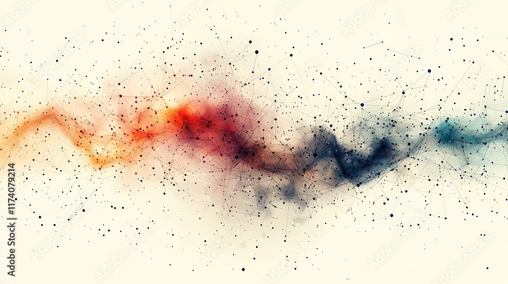 Poster abstract network connections - 2d flat illustration of data points and geometric shapes