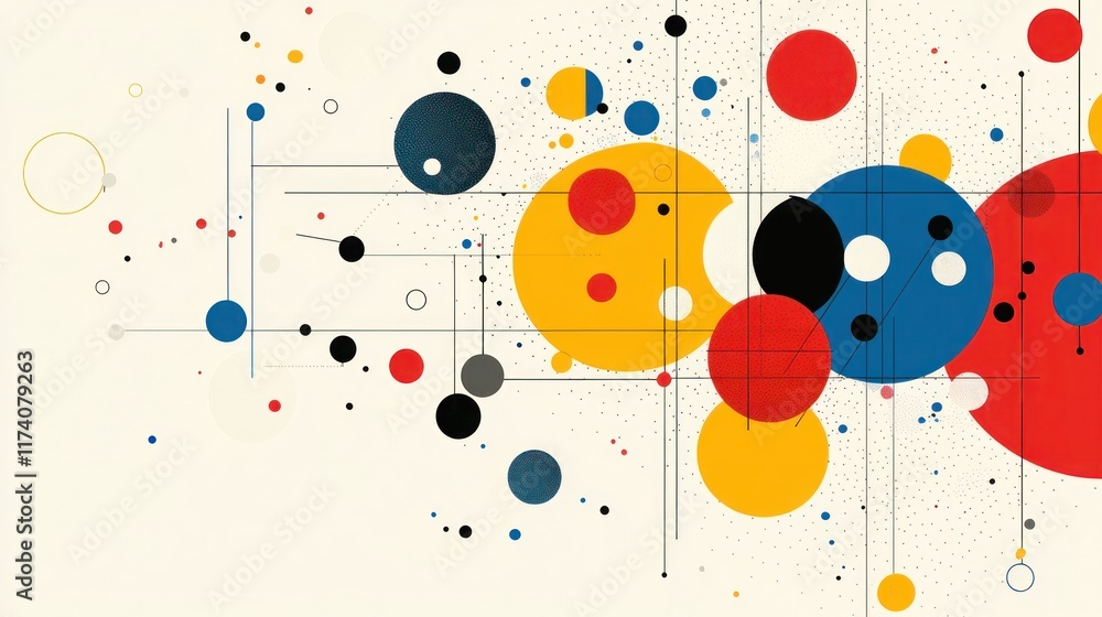 Poster abstract network connections - geometric shapes and data points in 2d flat illustration