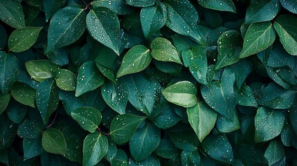 Fototapeta premium Lush green foliage with water droplets.